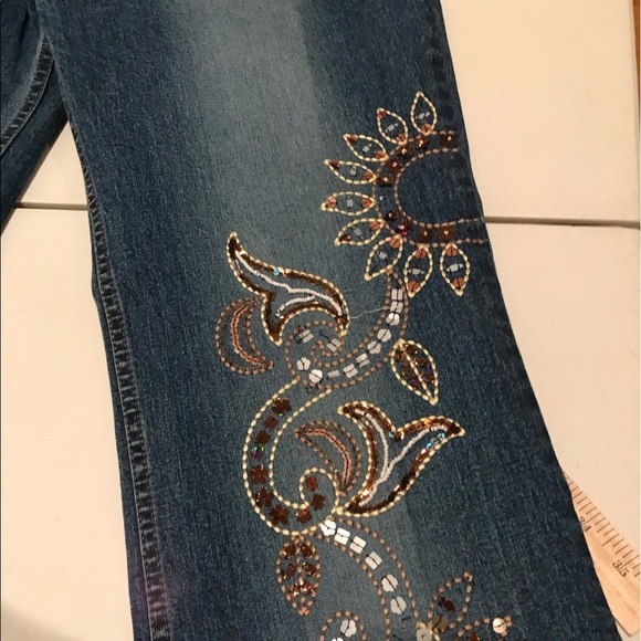 Midnight Velvet  size 12 jeans embellished high rise wide leg with stretch - Picture 8 of 15